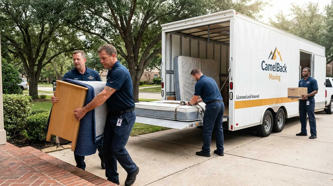 Crew loading residential truck for cross-state move from Marianna, AR
